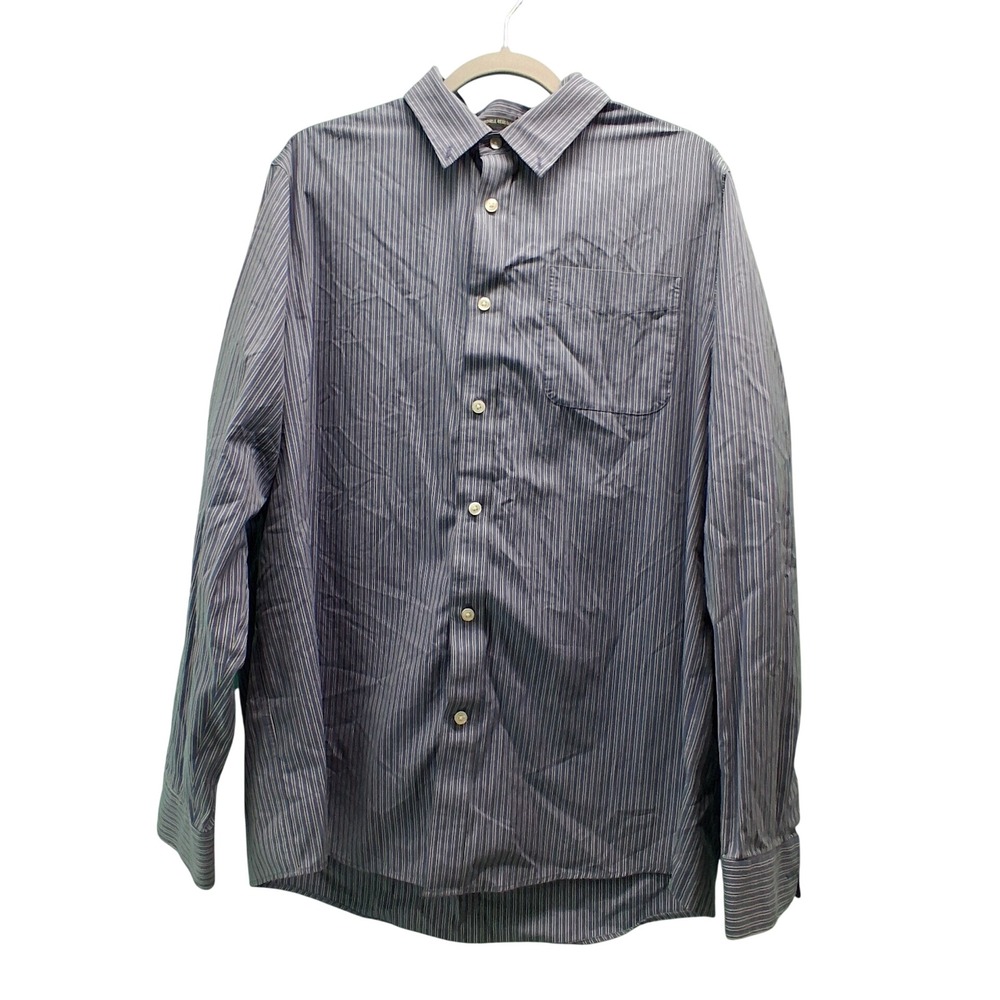 Eddie Bauer Button Down Shirt XL Blue Striped Wrinkle Resistant Relaxed Fit